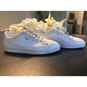 Puma Cute Goth Style White Sneakers with Gold Heart Studs Size 9